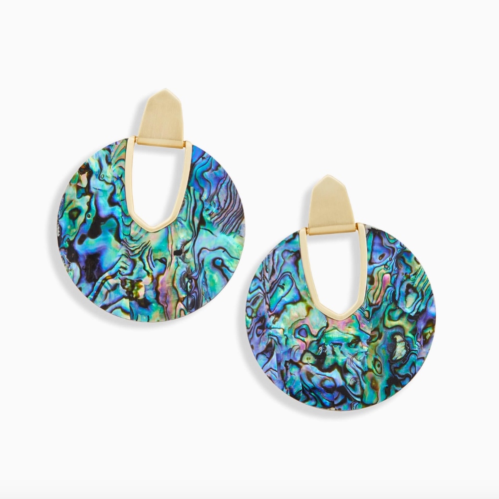 Kendra Scott Abalone Disc Drop Earrings in Iridescent Blue-Green
